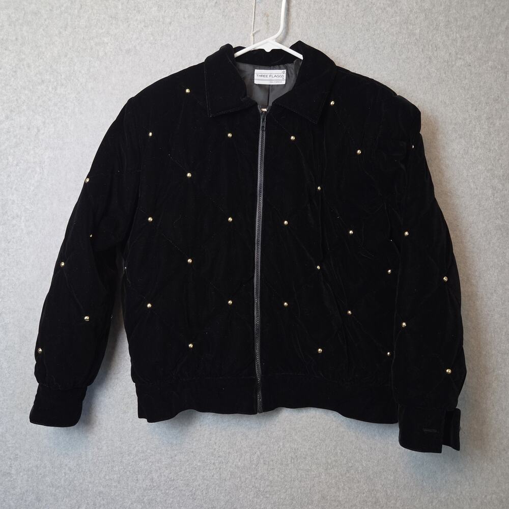 Vintage Three Flaggs Black Velvet Studded Zip Up Jacket Women's Large? No Tag